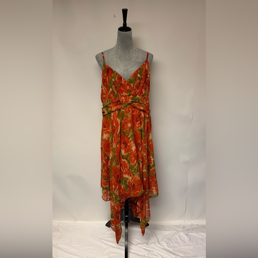 Shore Drive Orange Flora Midi Flowy Tropical Resort Vacation Sundress Women  3XL